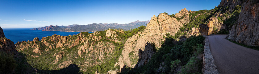 Rock formations in the bizzare landscape of Calanche de Piana, located in n the Gulf of Porto, on the west coast of Corsica, France