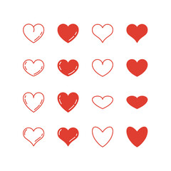 Hearts icon on isolated white background. Red and white vector illustration. Symbol Valentine s Day