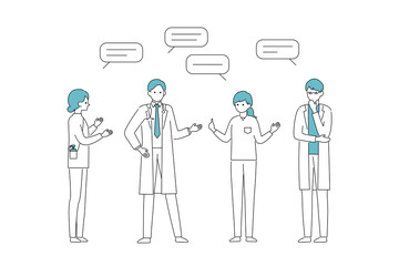 意見交換する医療従事者　シンプル線画