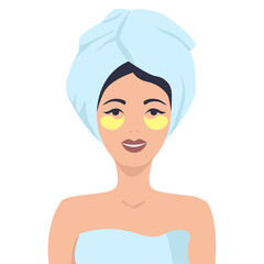 Girl in towel with eye patches