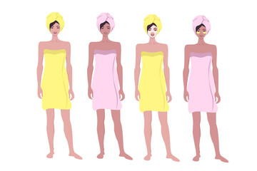 Set of girls after a shower in a towel