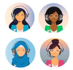 trader, telemarketing, online, callback, multiracial, businesswoman, microphone, flat, helpline, agent, consultant, secretary, web, characters, lawyer, avatars, set, cartoon, work, personal, technolog