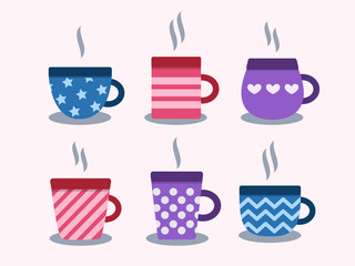 Vector illustration set of colored mugs
