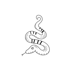 Cute stripy snake isolated vector illustration. Jungle reptile animal black and white childish graphic drawing Perfect for one colour silk screen printing t-shirt design
