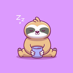 Obraz na płótnie Canvas Cute Sloth Sitting And sHolding Cup Cartoon Vector Icon Illustration. Animal Food And Drink Icon Concept Isolated Premium Vector. Flat Cartoon Style