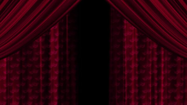 Backstage with a pattern of theatrical mask on the fabric. Red burgundy swaying canvas. Opening of curtains, wings. Isolate. Transparent background. Alpha channel