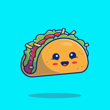 Cute Taco Cartoon Vector Icon Illustration. Fast Food Icon Concept Isolated Premium Vector. Flat Cartoon Style