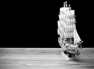 The ship on a black and white background.