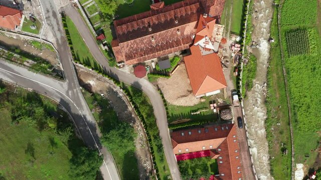 Mile&scaron;eva Monastery, Serbia, aerial top down view of traditional architecture