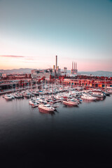 Fototapeta na wymiar Barcelona factories and port captured during sunset.