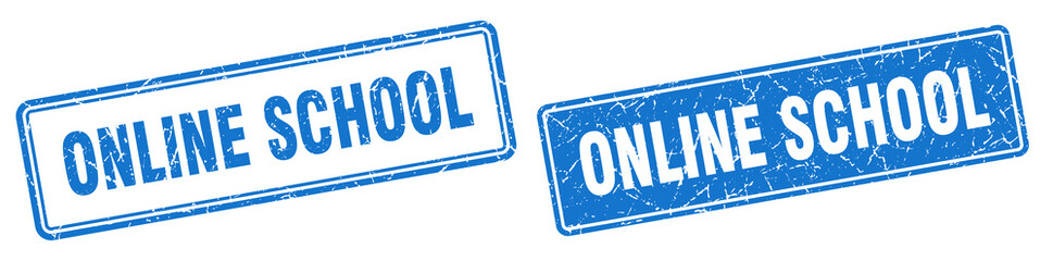 online school stamp set. online school square grunge sign