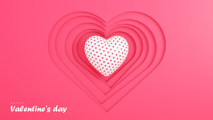 Happy valentine's day wallpaper in paper style with hearts 3d objects on pink background.,3d model and illustration.