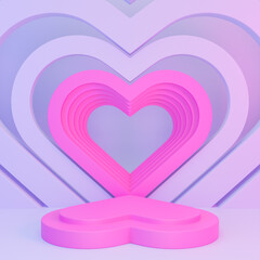 Happy valentine's day with pink podium heart shape for product presentation and 3d composition.,3d model and illustration.