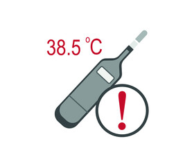 Electronic thermometer with high temperature on display, high temperature fever.
