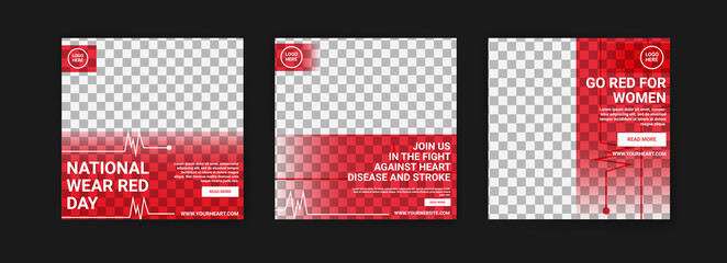 Social media post template for national wear red day. National awareness campaign for women about heart disease.
