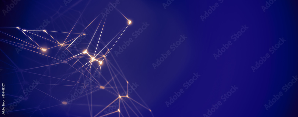 Wall mural panoramic abstract dot and triangle connection with world map background., the world is connect and 