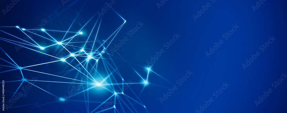 Wall mural panoramic abstract dot and triangle connection with world map background., the world is connect and 
