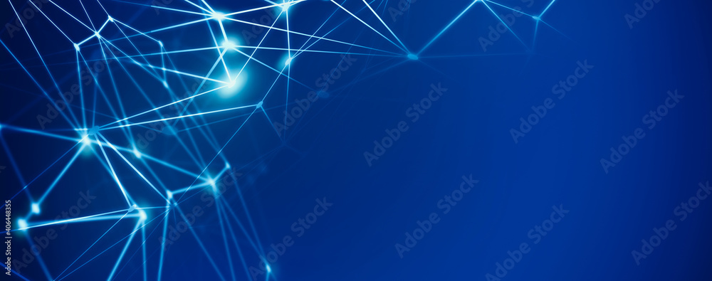 Wall mural panoramic abstract dot and triangle connection with world map background., the world is connect and 