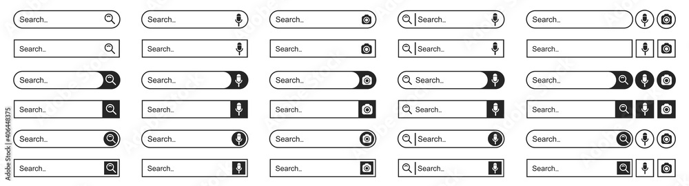Leinwandbilder Set search bar web page internet browser button, search box template isolated, various shape search bar boxes collection icon – stock vector