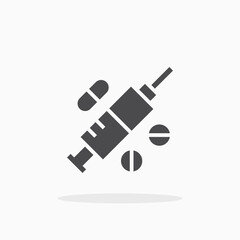 Syringe and pills icon.