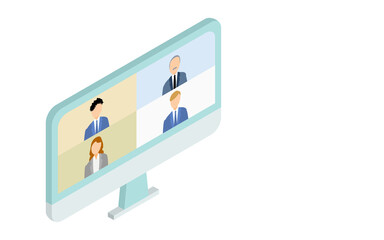 オンライン入社のイメージ、新入社員と社長、アイソメトリック