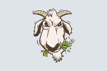 goats cartoon character chewing grass