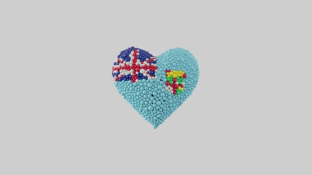 Fiji National Day. Independence Day. October 10. Heart animation with alpha matte. Heart shape made out of shiny spheres animation. 3D rendering.