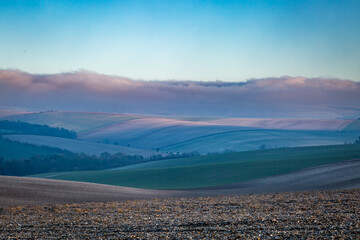 Rolling Fields in the South Downs on an Early Winters Morning