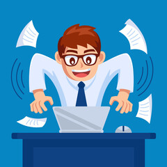 man is busy working with laptop flat design illustration
