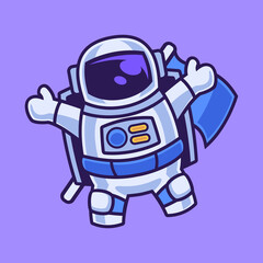 Fototapeta na wymiar cartoon character astronaut floating and waving 