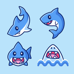 collection of cute shark cartoon character