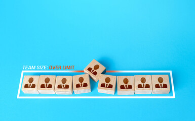 Employee block is trying to squeeze into team, violating row integrity. Exceeding maximum number of business team members large sizes, reducing efficiency and productivity. Overloaded group capacity