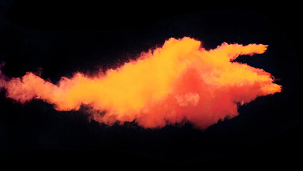 Orange fume rising on the black background