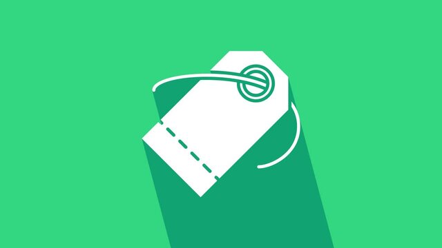 White Blank label template price tag icon isolated on green background. Empty shopping discount sticker. Template discount banner. 4K Video motion graphic animation.