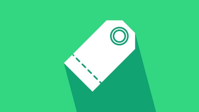 White Blank label template price tag icon isolated on green background. Empty shopping discount sticker. Template discount banner. 4K Video motion graphic animation.