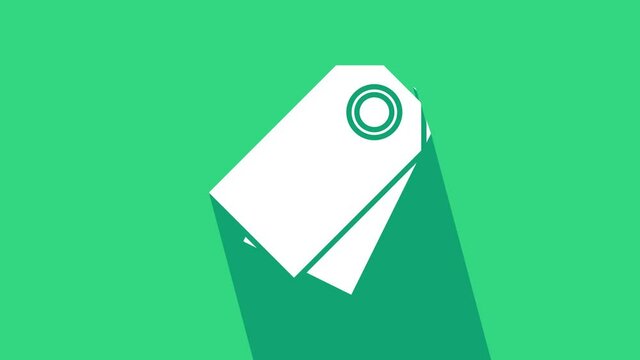White Blank label template price tag icon isolated on green background. Empty shopping discount sticker. Template discount banner. 4K Video motion graphic animation.