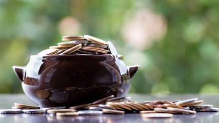 Pote com moedas do Brasil