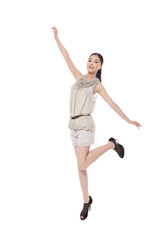 Portrait of a Young woman jumping smiling