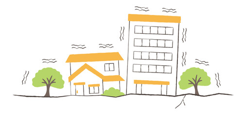 illustration of earthshake and buildings