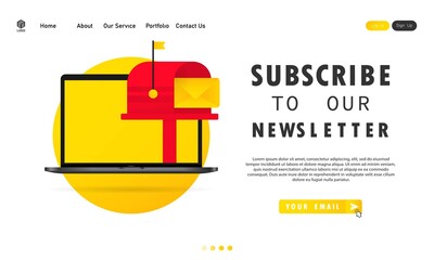 Subscribe to our newsletter banner. With text box and subscribe button template. Vector on isolated white background. EPS 10
