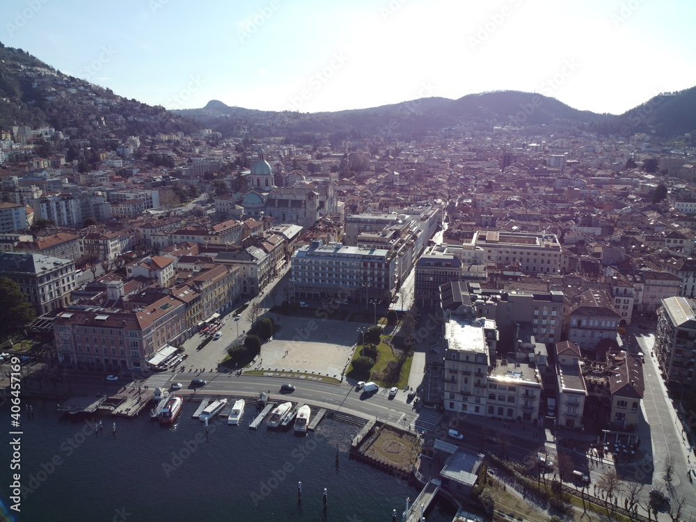 Wall mural Aerial drone shot of historical harbor in the Venice city, Italy