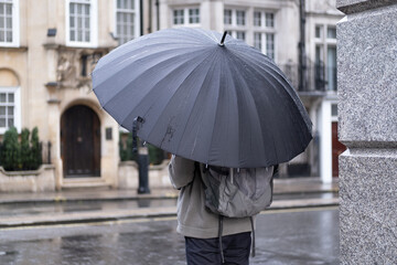 person with umbrella in rain