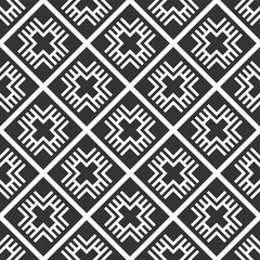 Abstract seamless rhombuses pattern. Tribe motif. Ethnic wallpaper. Ancient mosaic. Ethnical folk image. Tribal ornament. Repeating geometric tiles. Vector monochrome background.