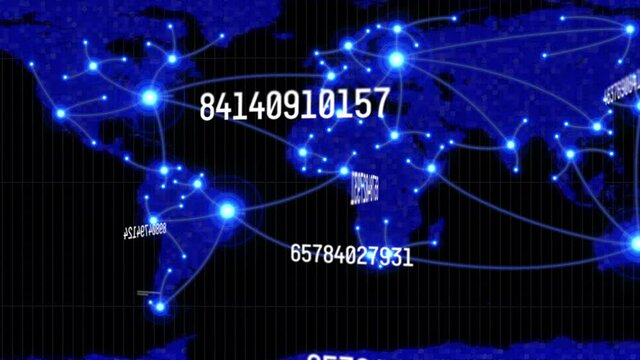 Animation of network of connections numbers changing and data processing over world map
