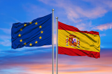 European Union and Spain flags together