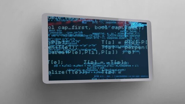 Animation of data processing displayed on digital tablet screen