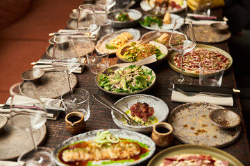 Luxury served evening banquet at modern restaraunt