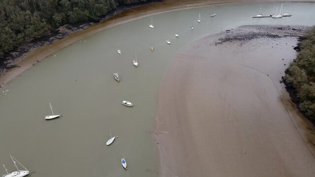 aerial  images of boats near Malpas cornwall England uk near truro 