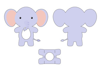 Cute die cut elephant chocolate egg holder template. Retail paper box for the easter egg. Printable color scheme. Laser cutting vector template. Isolated vector packaging design illustration.