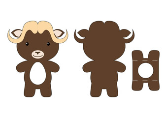 Cute die cut musk-ox chocolate egg holder template. Retail paper box for the easter egg. Printable color scheme. Laser cutting vector template. Isolated vector packaging design illustration.